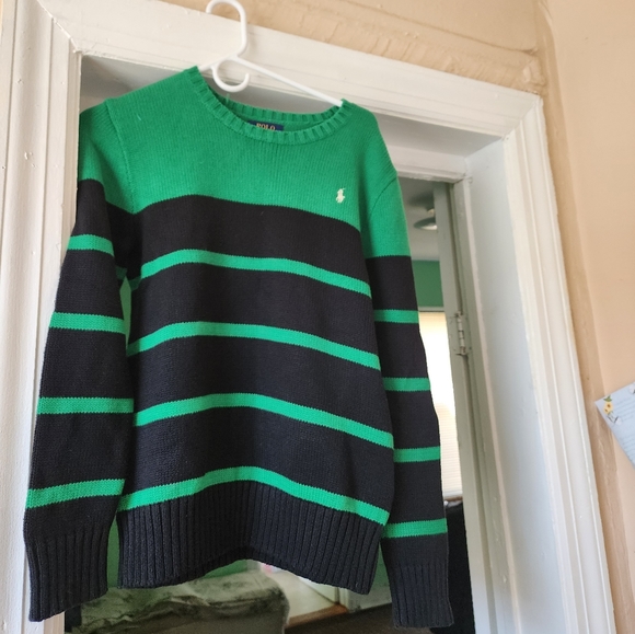 Polo men's sweater green and blue stripes. - Picture 8 of 8